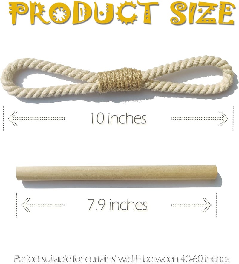 warmtone Curtain Holdbacks Boho Tiebacks for Drapes, Farmhouse Jute Rope Cotton Tie Backs with Rustic Wood Club, Curtain Accessories Holders for Indoor Outdoor Use, Set of 4 - Image 4